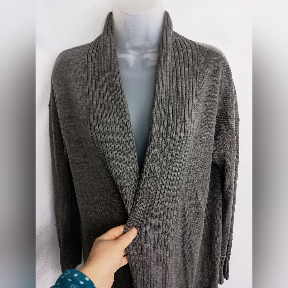 ANN TAYLOR Coatigan Office L‎ Gray Women's Open Front Cardigan Duster Sweater - Picture 4 of 8
